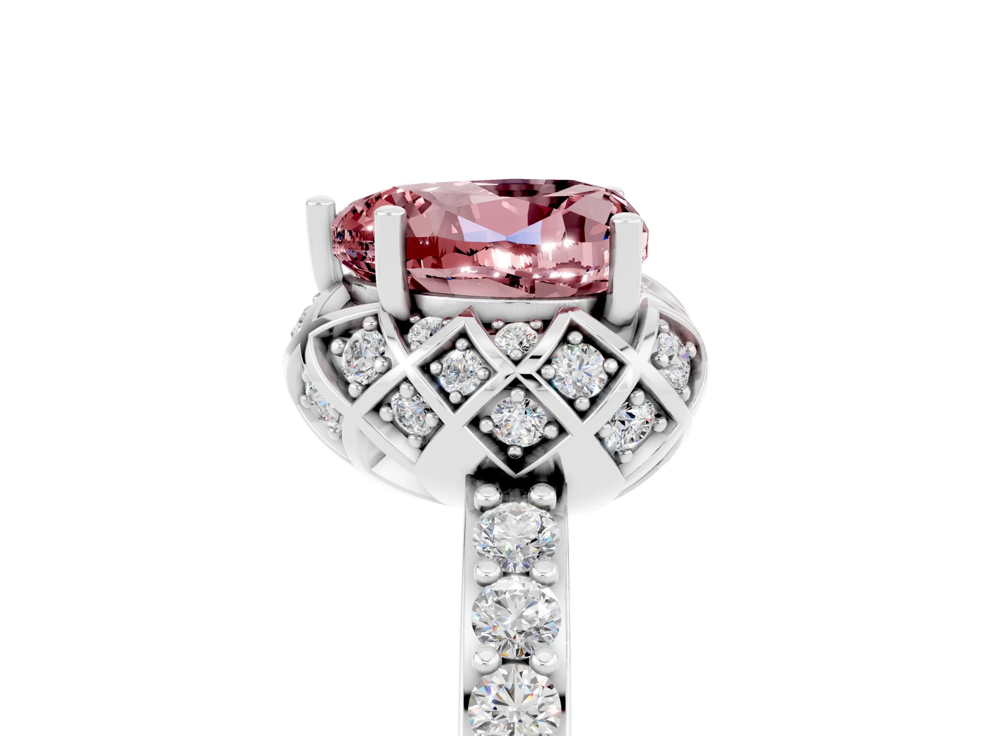 White gold Heart Cut Diamond Solitaire Ring with Shared Prong Pavé Band_5