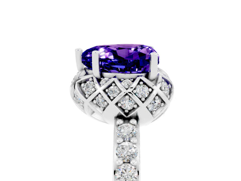 White gold Heart Cut Diamond Solitaire Ring with Shared Prong Pavé Band_5