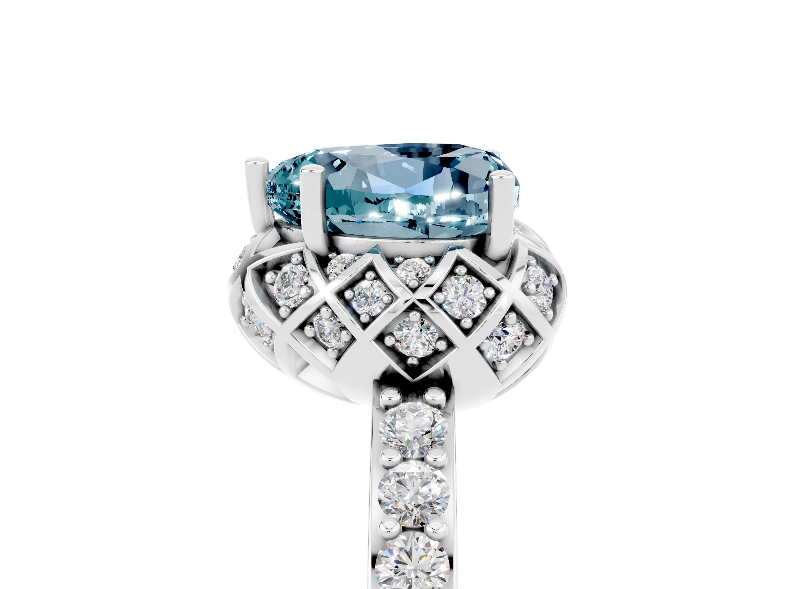 White gold Heart Cut Diamond Solitaire Ring with Shared Prong Pavé Band_5