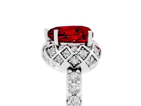 White gold Heart Cut Diamond Solitaire Ring with Shared Prong Pavé Band_5