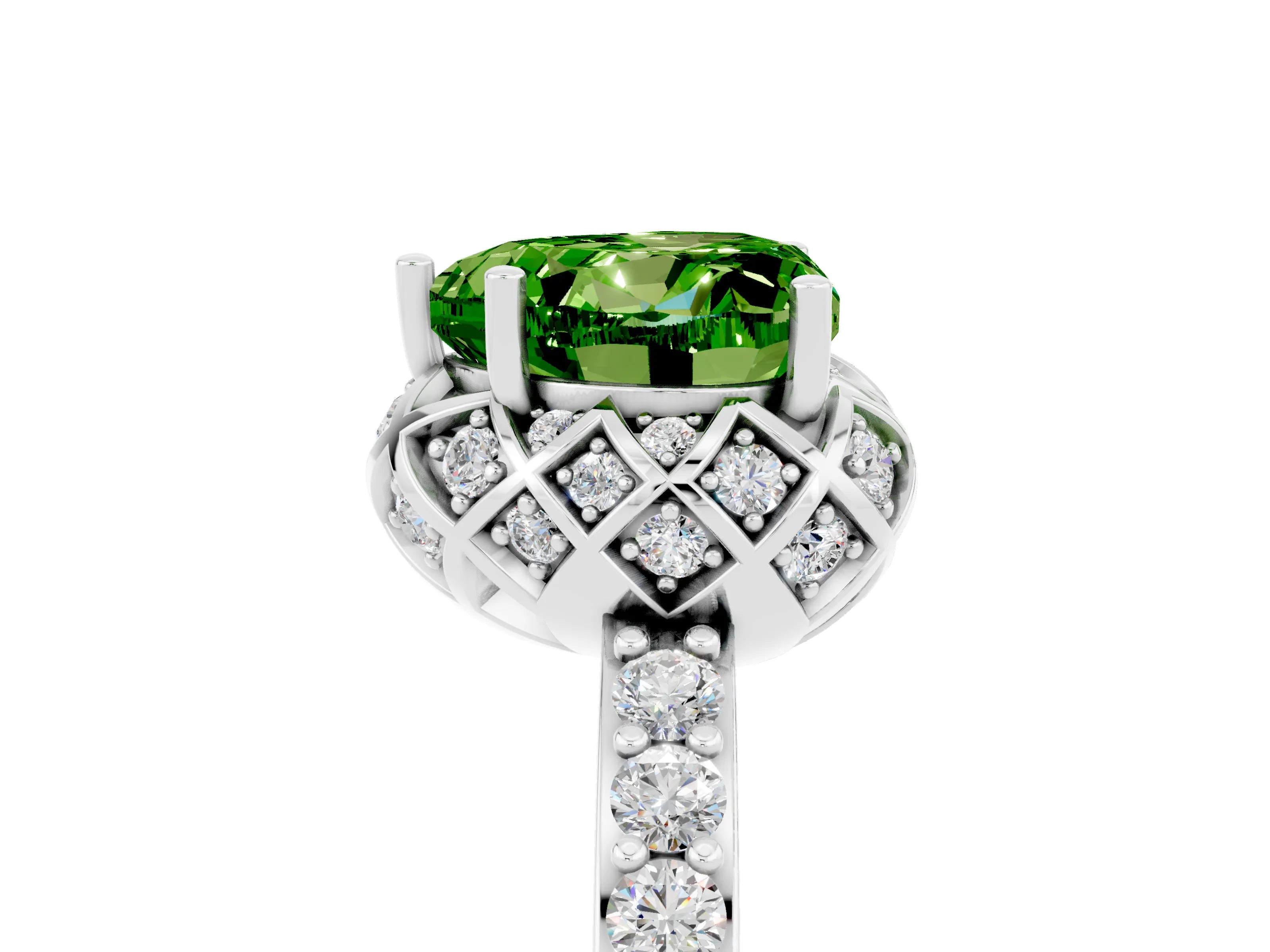 White gold Heart Cut Diamond Solitaire Ring with Shared Prong Pavé Band_5