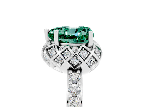 White gold Heart Cut Diamond Solitaire Ring with Shared Prong Pavé Band_5