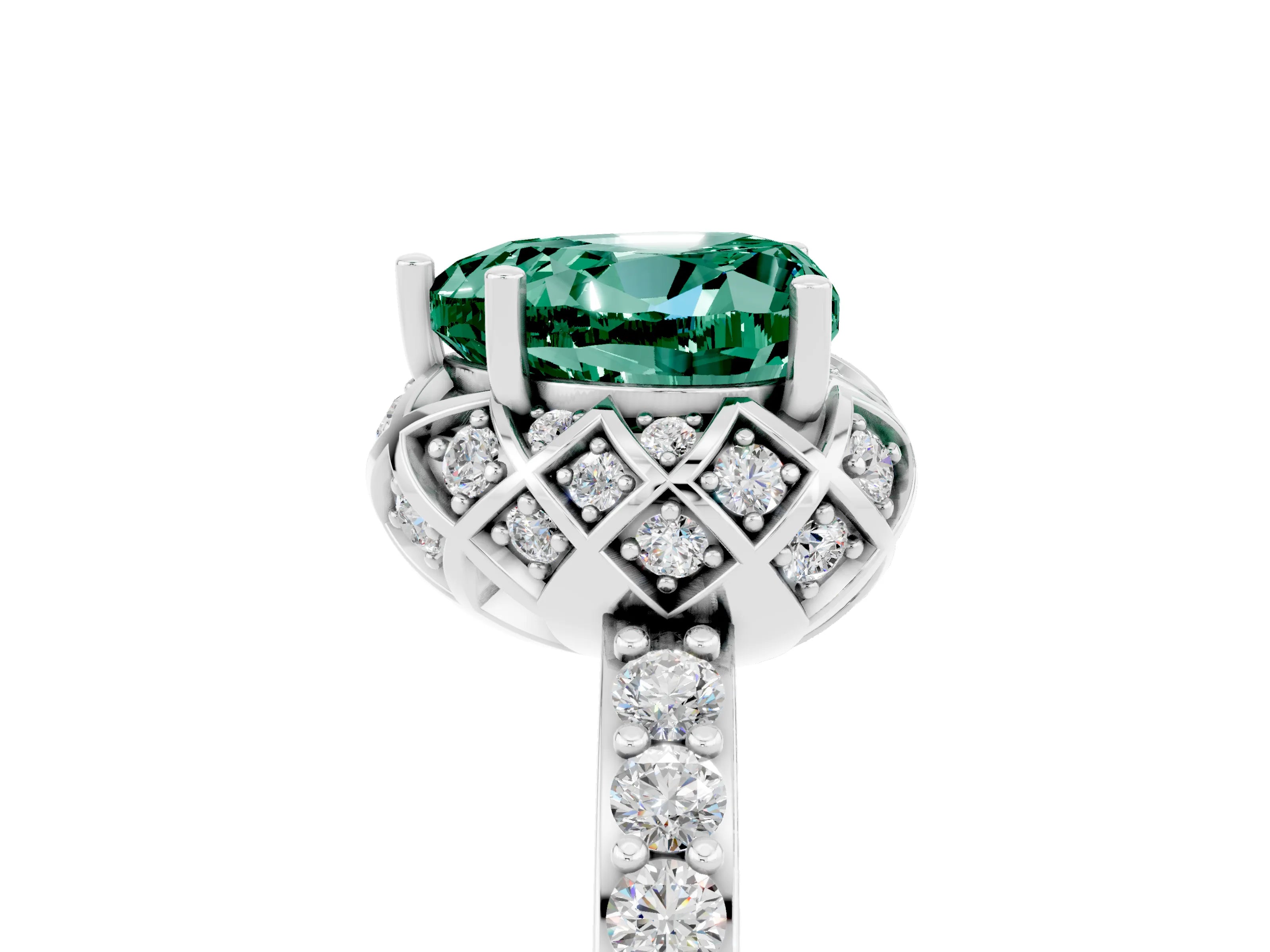 White gold Heart Cut Diamond Solitaire Ring with Shared Prong Pavé Band_5