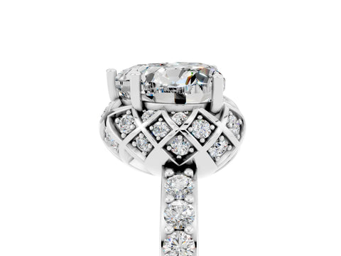 White gold Heart Cut Diamond Solitaire Ring with Shared Prong Pavé Band_5