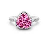 White gold Heart Cut Diamond Solitaire Ring with Shared Prong Pavé Band