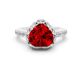 White gold Heart Cut Diamond Solitaire Ring with Shared Prong Pavé Band