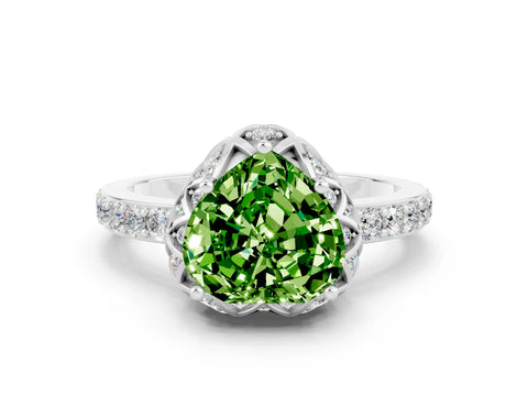 White gold Heart Cut Diamond Solitaire Ring with Shared Prong Pavé Band