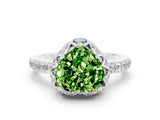 White gold Heart Cut Diamond Solitaire Ring with Shared Prong Pavé Band