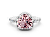 White gold Heart Cut Diamond Solitaire Ring with Shared Prong Pavé Band