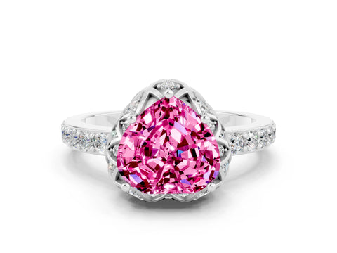 White gold Heart Cut Diamond Solitaire Ring with Shared Prong Pavé Band