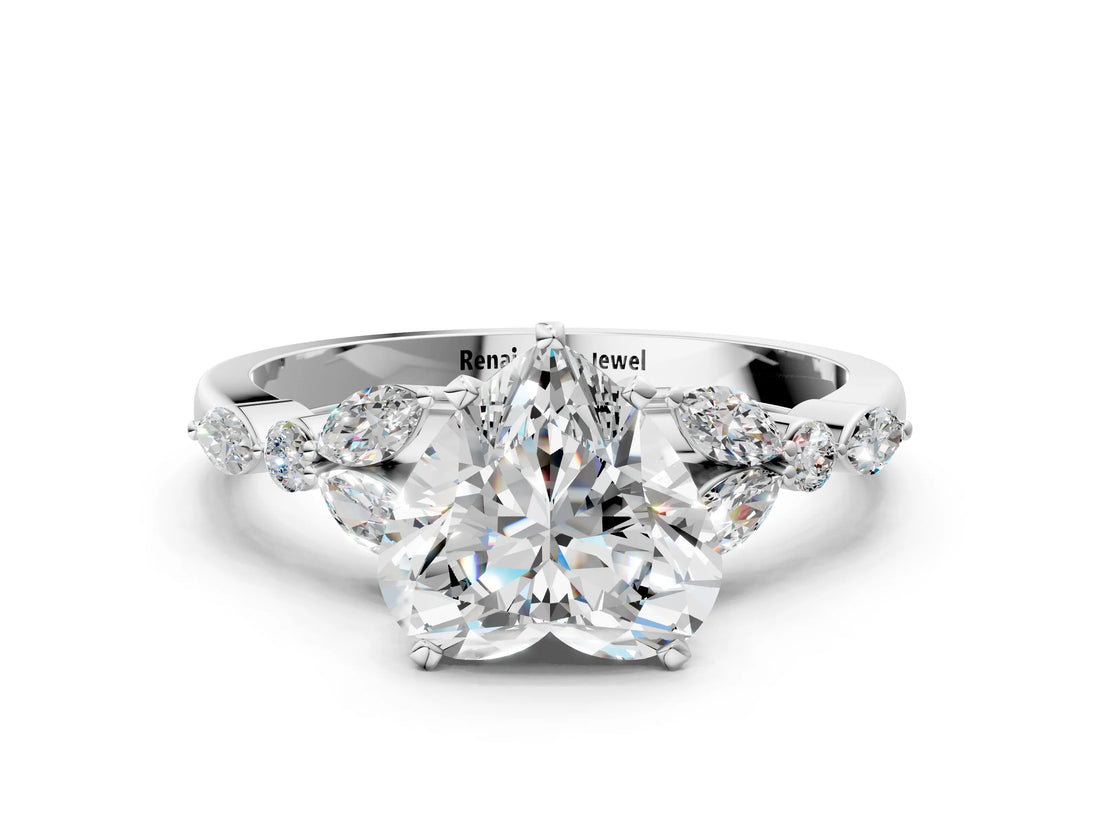 White gold Heart Cut Diamond Solitaire Ring with Side Stones and Four-Prong Setting_68