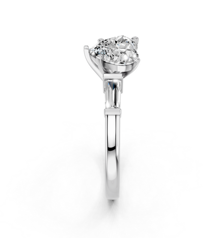 White gold Heart Cut Diamond Solitaire Ring with Tapered Baguette Accents and Four-Prong Setting_15
