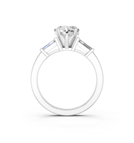 White gold Heart Cut Diamond Solitaire Ring with Tapered Baguette Accents and Four-Prong Setting_16