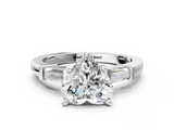 White gold Heart Cut Diamond Solitaire Ring with Tapered Baguette Accents and Four-Prong Setting_82
