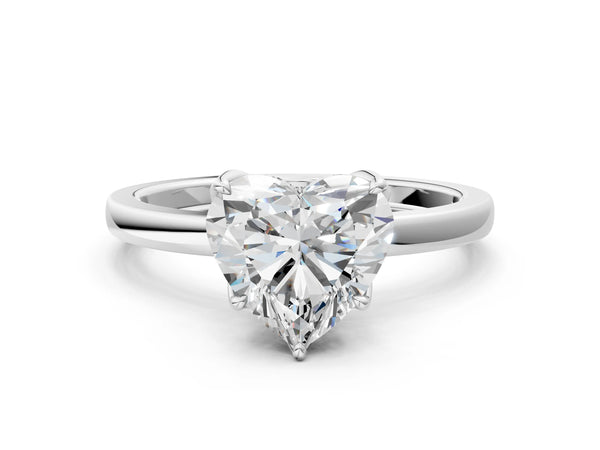 White Gold Heart-Shaped Solitaire Engagement Ring Setting with Thin Band and Open Basket