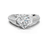 White gold Heart Cut Diamond Solitaire Ring with Three-Row Pavé Band and Four-Prong Setting_45