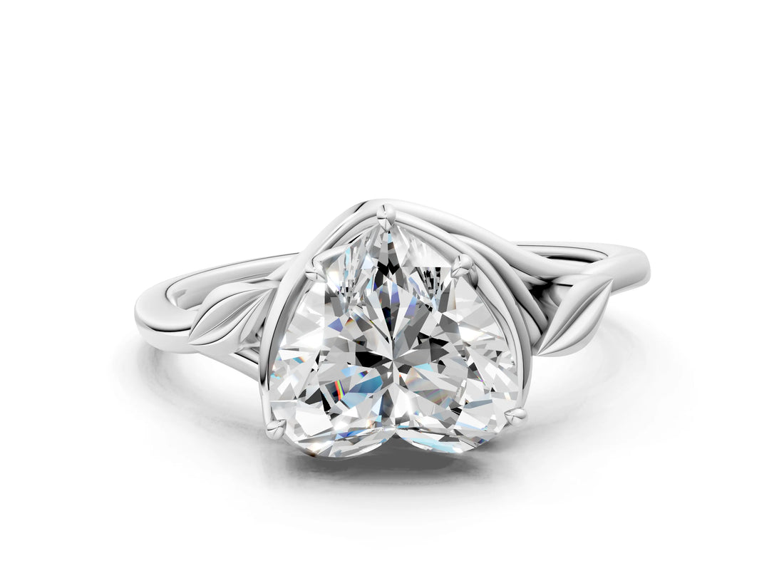 White gold Heart Cut Diamond Solitaire Ring with Twist Band and Four-Prong Setting_105