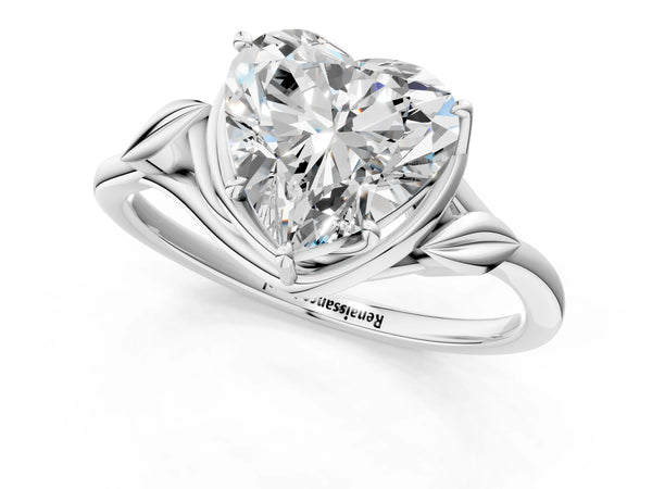 White Gold Heart-Shaped Bypass Solitaire Engagement Ring Setting with Leaf Shoulders