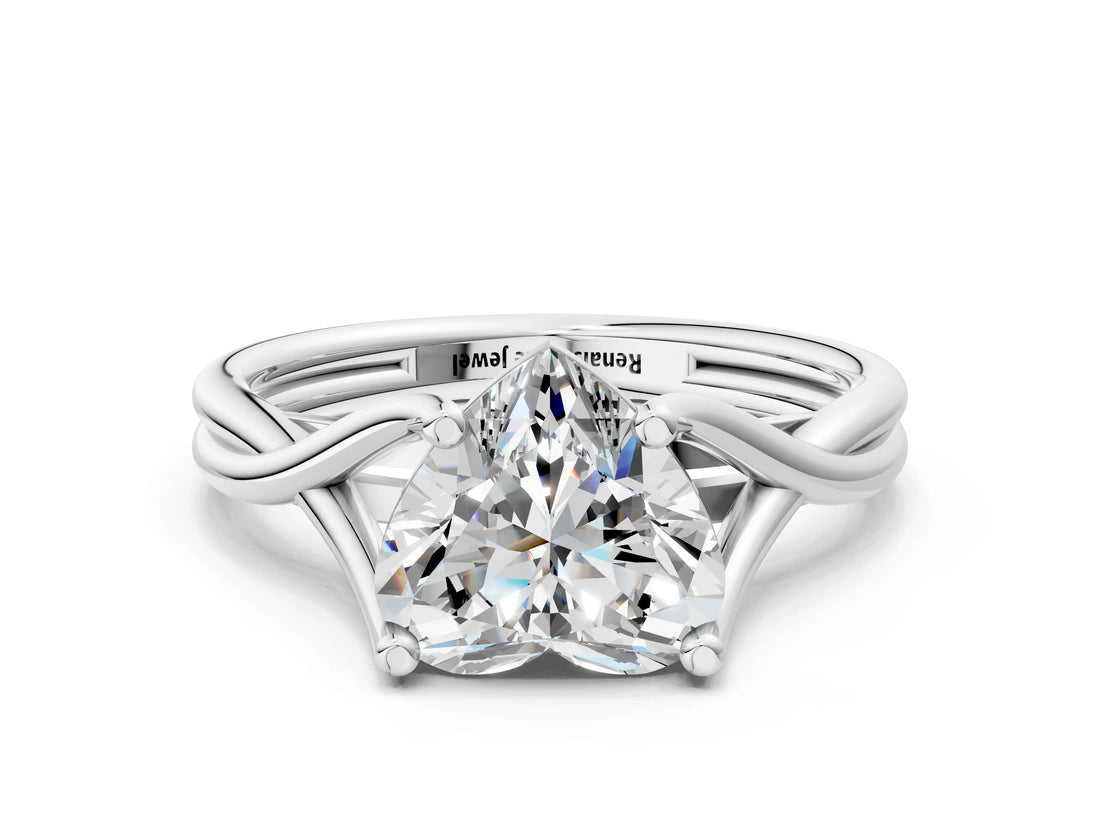 White gold Heart Cut Diamond Solitaire Twist Band Prong Setting Ring_79