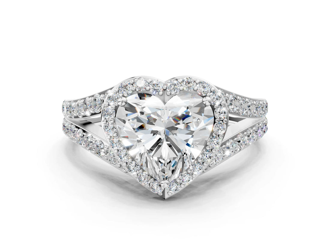 White gold Heart Cut Diamond Split Shank Halo Ring with Four-Prong Setting_64