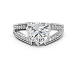 White gold Heart Cut Diamond Split Shank Ring with Pavé Band and Four-Prong Setting_48