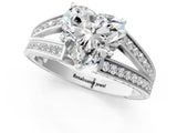 White gold Heart Cut Diamond Split Shank Ring with Pavé Band and Four-Prong Setting_49