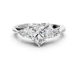 White gold Heart Cut Diamond Three-Stone Ring with Pear Side Stones and Four-Prong Setting_88