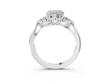 White gold Heart Cut Diamond Three-Stone Ring with Pear Side Stones and Four-Prong Setting_91