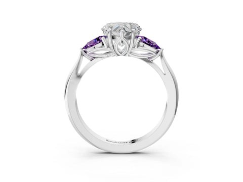 White gold Heart Cut Diamond Three-Stone Ring with Pear with Amethyst side stone Side Stones and Prong Setting_27
