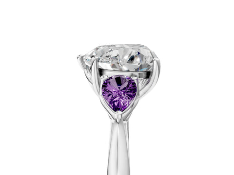 White gold Heart Cut Diamond Three-Stone Ring with Pear with Amethyst side stone Side Stones and Prong Setting_29
