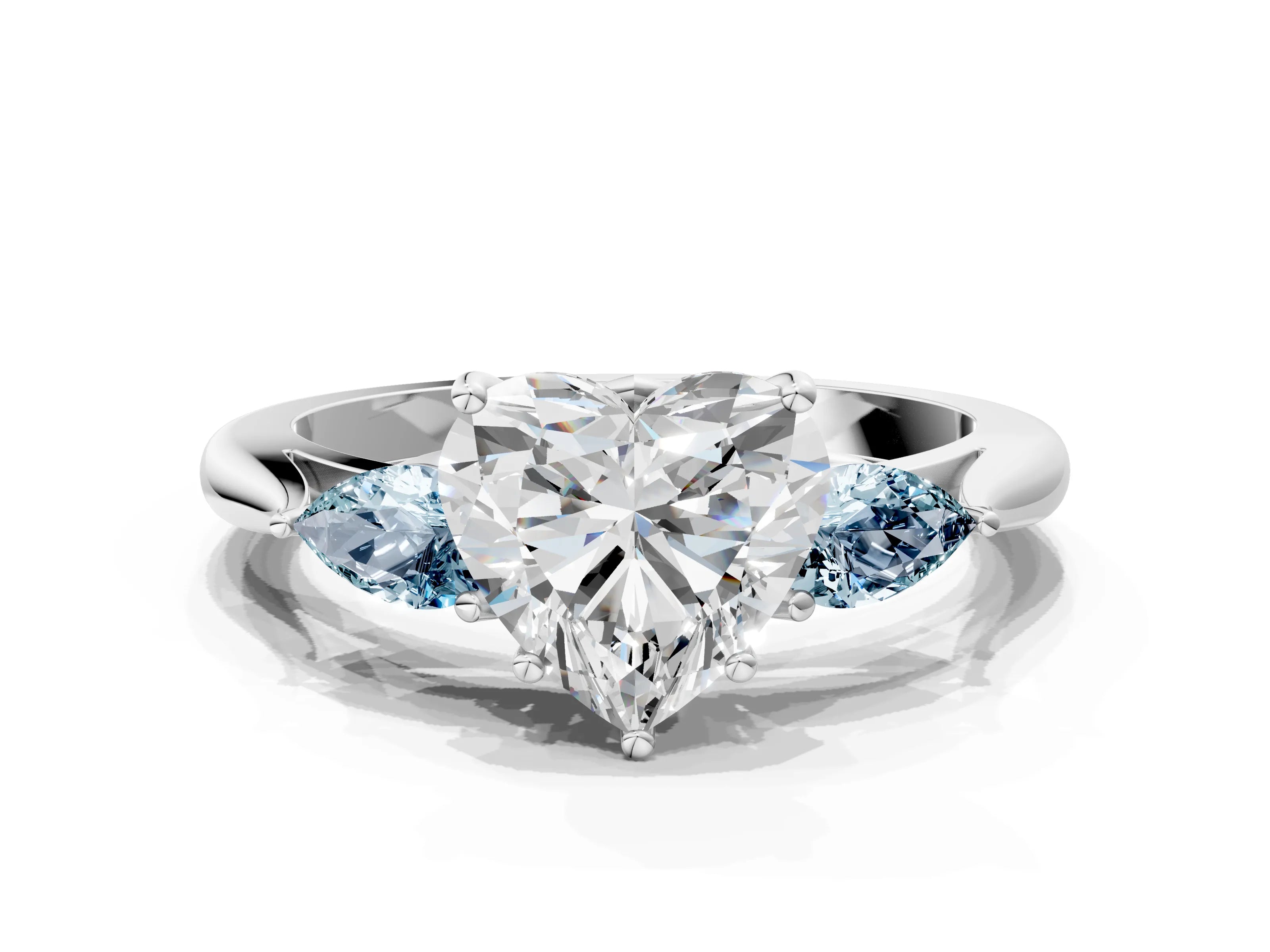White gold Heart Cut Diamond Three-Stone Ring with Pear with Aquamarine side stone Side Stones and Prong Setting_24