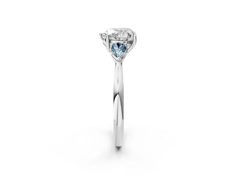 White gold Heart Cut Diamond Three-Stone Ring with Pear with Aquamarine side stone Side Stones and Prong Setting_26