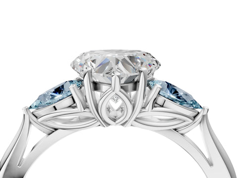White gold Heart Cut Diamond Three-Stone Ring with Pear with Aquamarine side stone Side Stones and Prong Setting_28