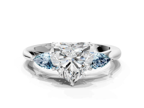 White gold Heart Cut Diamond Three-Stone Ring with Pear with Aquamarine side stone Side Stones and Prong Setting_48