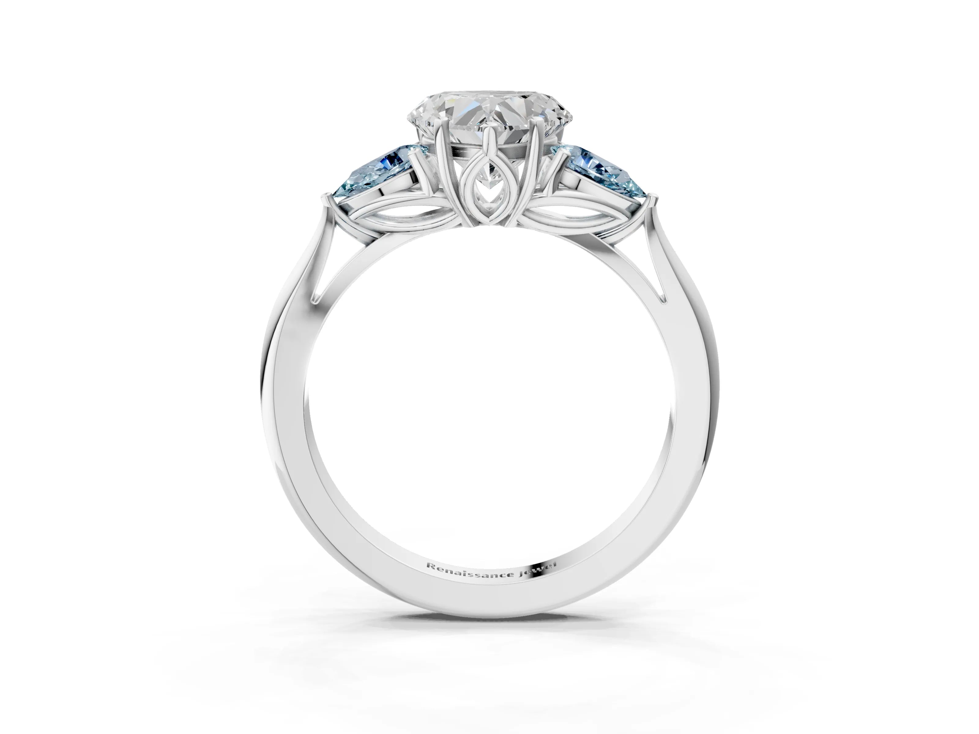 White gold Heart Cut Diamond Three-Stone Ring with Pear with Aquamarine side stone Side Stones and Prong Setting_51
