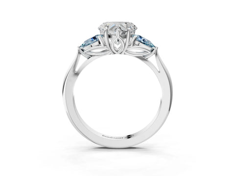 White gold Heart Cut Diamond Three-Stone Ring with Pear with Aquamarine side stone Side Stones and Prong Setting_51