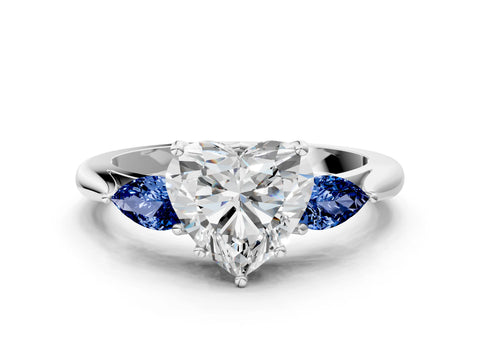 White gold Heart Cut Diamond Three-Stone Ring with Pear with Blue Sapphire side stone Side Stones and Prong Setting_36