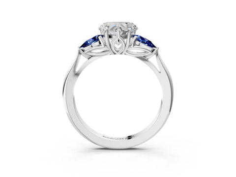 White gold Heart Cut Diamond Three-Stone Ring with Pear with Blue Sapphire side stone Side Stones and Prong Setting_39