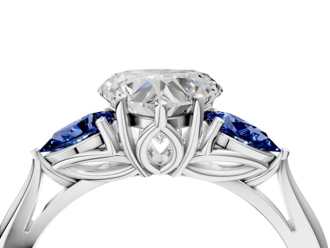 White gold Heart Cut Diamond Three-Stone Ring with Pear with Blue Sapphire side stone Side Stones and Prong Setting_40