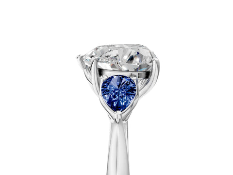White gold Heart Cut Diamond Three-Stone Ring with Pear with Blue Sapphire side stone Side Stones and Prong Setting_41