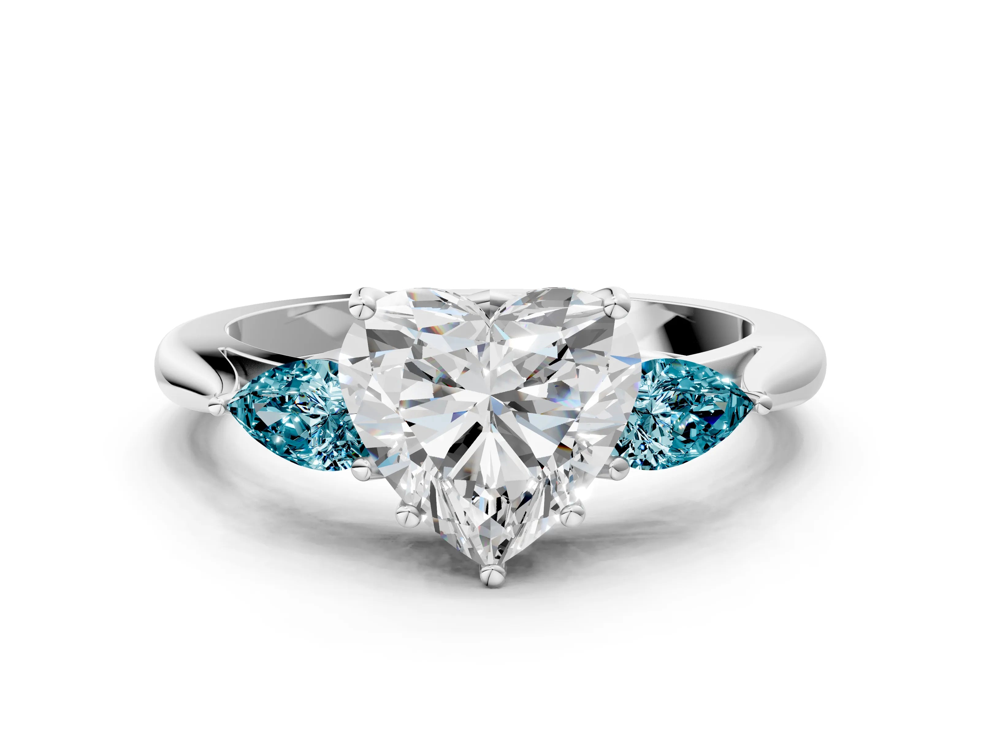 White gold Heart Cut Diamond Three-Stone Ring with Pear with Blue Topaz side stone Side Stones and Prong Setting_36