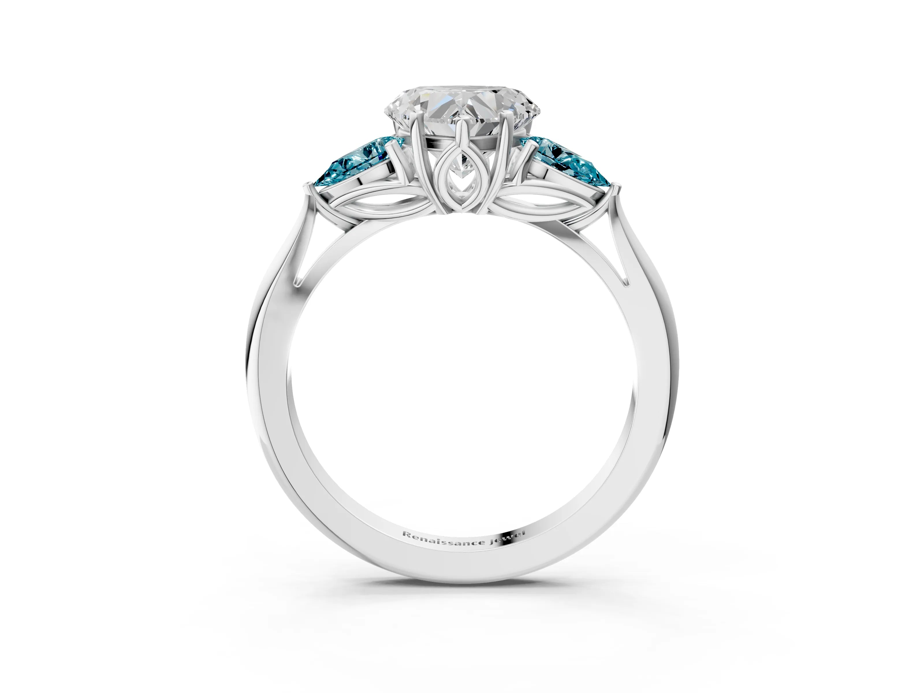 White gold Heart Cut Diamond Three-Stone Ring with Pear with Blue Topaz side stone Side Stones and Prong Setting_39