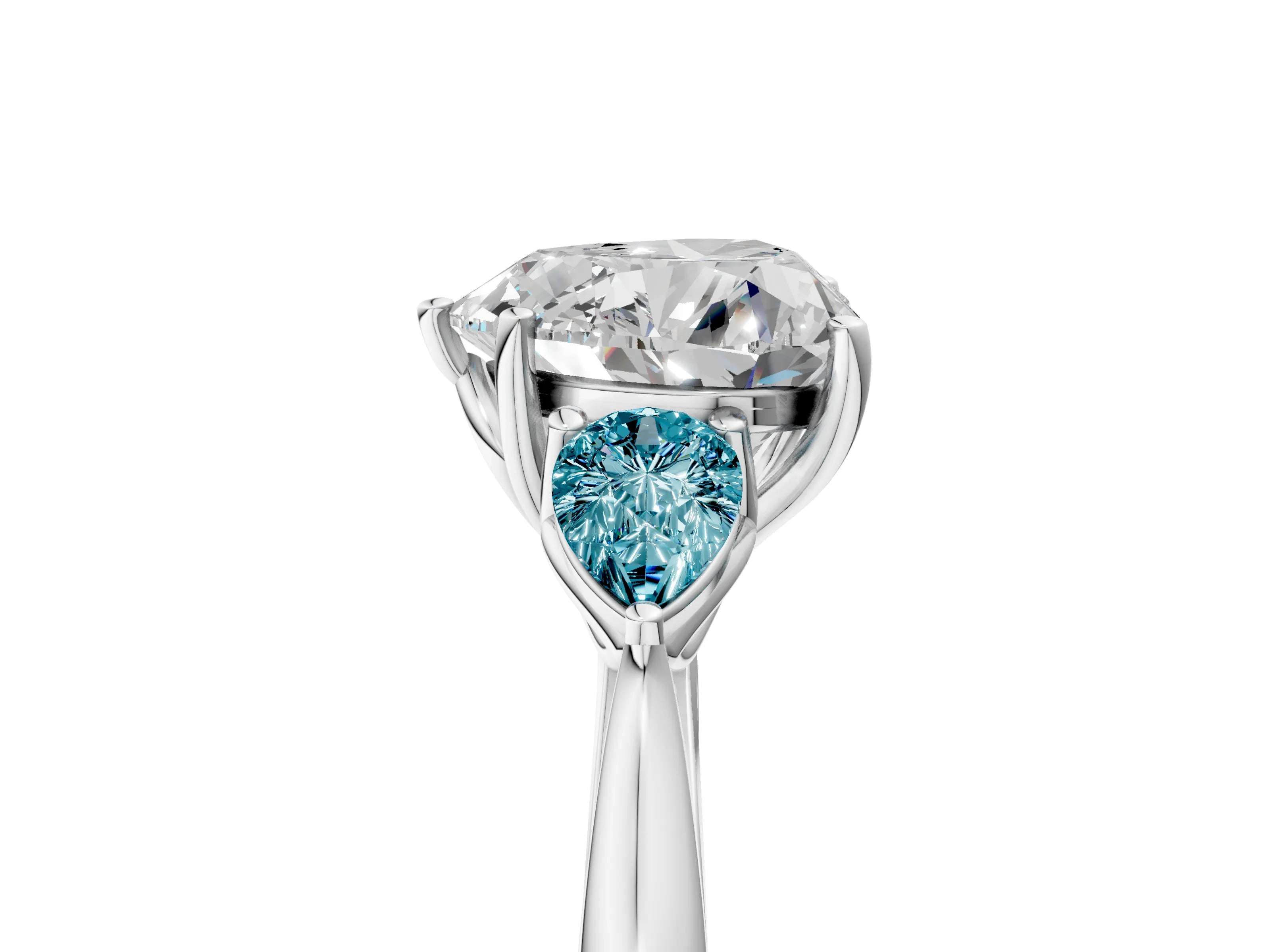 White gold Heart Cut Diamond Three-Stone Ring with Pear with Blue Topaz side stone Side Stones and Prong Setting_41