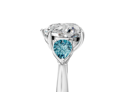 White gold Heart Cut Diamond Three-Stone Ring with Pear with Blue Topaz side stone Side Stones and Prong Setting_41