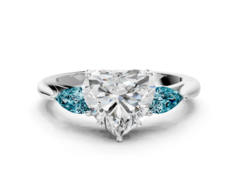 White gold Heart Cut Diamond Three-Stone Ring with Pear with Blue Topaz side stone Side Stones and Prong Setting_60