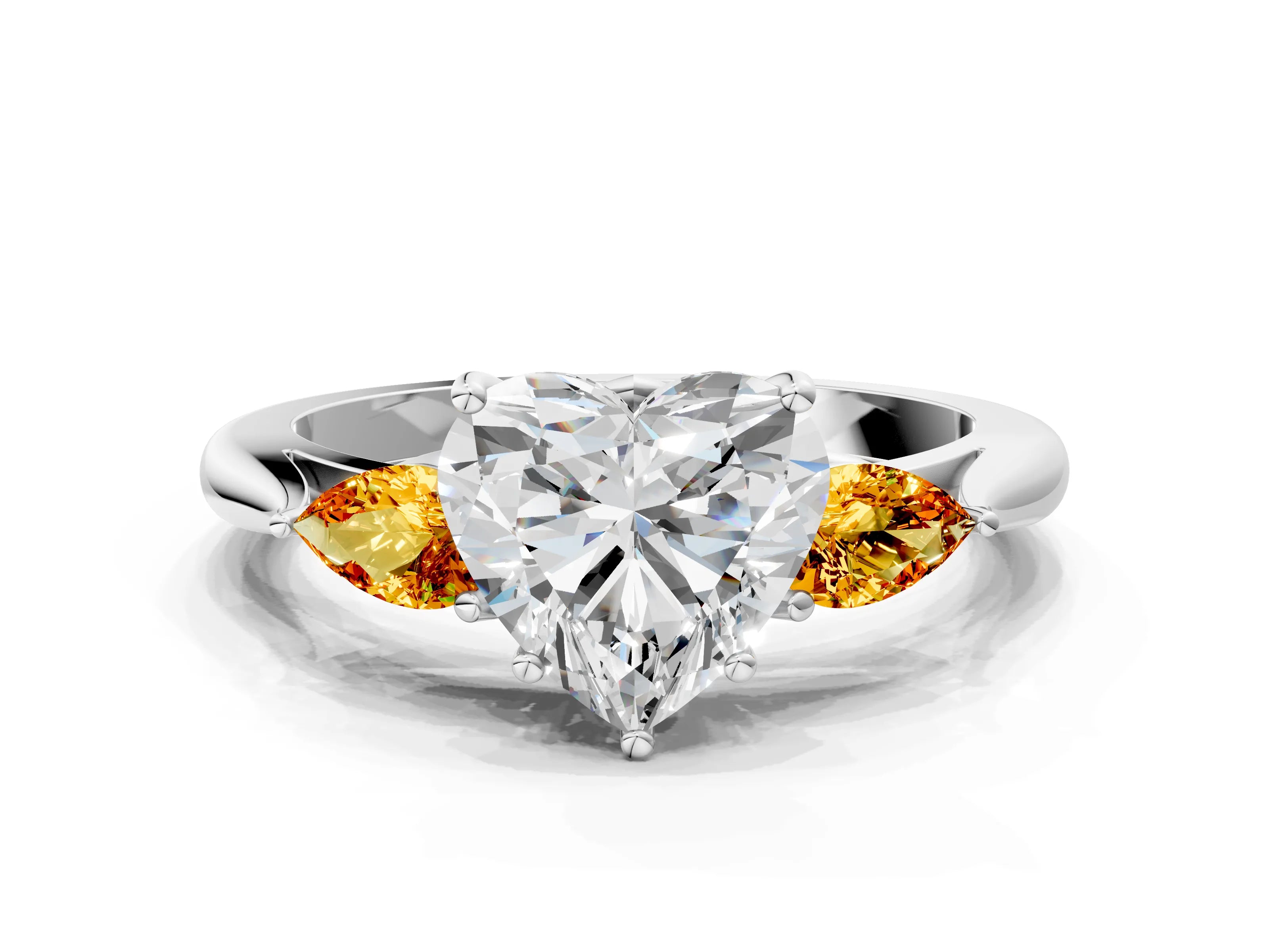 White gold Heart Cut Diamond Three-Stone Ring with Pear with Citrine side stone Side Stones and Prong Setting_54