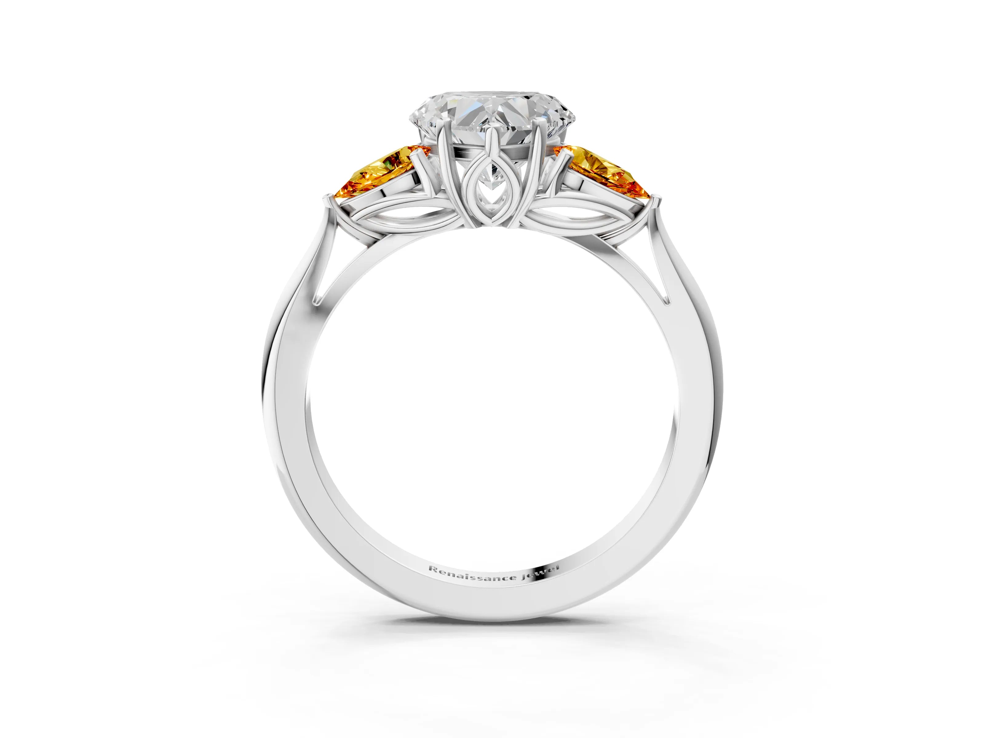 White gold Heart Cut Diamond Three-Stone Ring with Pear with Citrine side stone Side Stones and Prong Setting_62