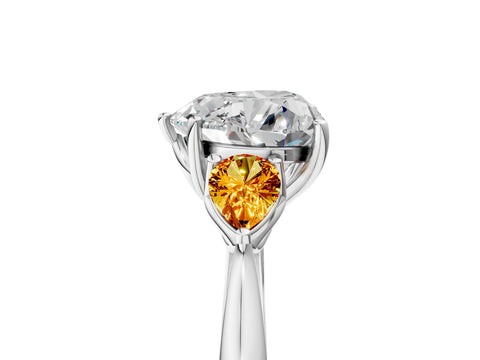 White gold Heart Cut Diamond Three-Stone Ring with Pear with Citrine side stone Side Stones and Prong Setting_64