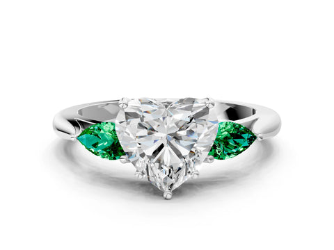 White gold Heart Cut Diamond Three-Stone Ring with Pear with Emerald side stone Side Stones and Prong Setting_36