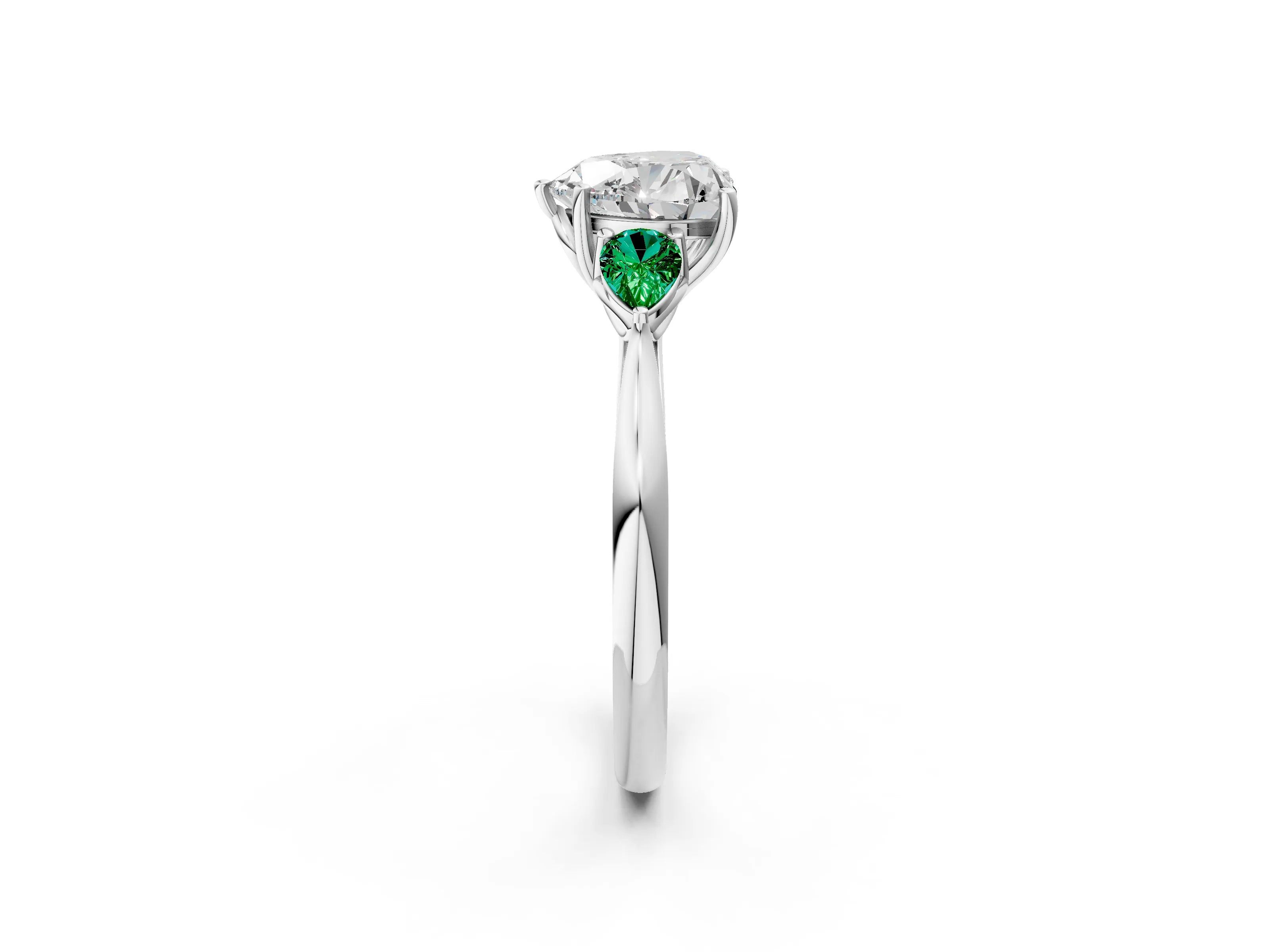 White gold Heart Cut Diamond Three-Stone Ring with Pear with Emerald side stone Side Stones and Prong Setting_62